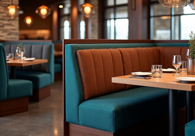 Restaurantbåser med spesialtilpasset møbeltapetsering