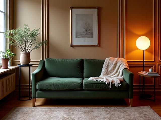 Vintage sofa nylig omkledd i velourstoff