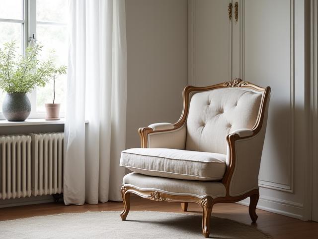 Nydelig møbeltapetsering på en elegant stol