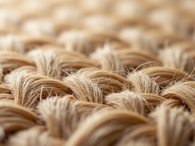Nærstudie av hampstoff med synlige fibre og tekstur